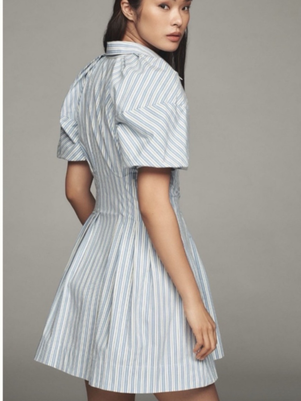 NWT Anthropologie Puff-Sleeve Striped Mini Shirt Dress - Picture 2 of 11